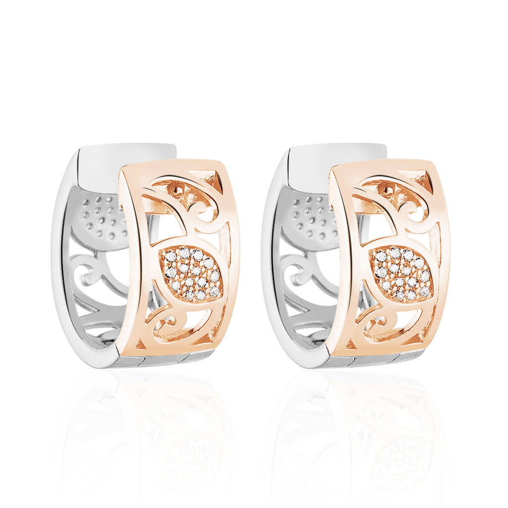 REAH Damen Creolen Silber Bicolor 925 Zirkonia Wei&szlig; Arabeske