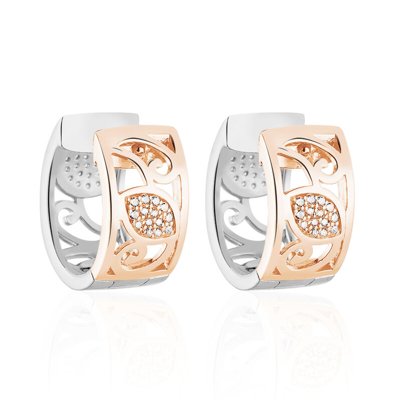 REAH Damen Creolen Silber Bicolor 925 Zirkonia Wei&szlig; Arabeske - Creolen Damen | OROVIVO