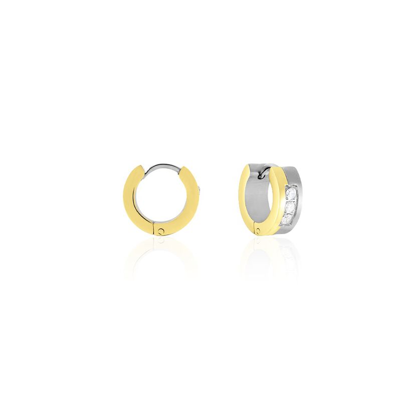 Andira Damen Creolen Edelstahl Bicolor Gold/Silber Synthetischer Stein Wei&szlig; 0,06 ct B 5 mm - Creolen Damen | OROVIVO