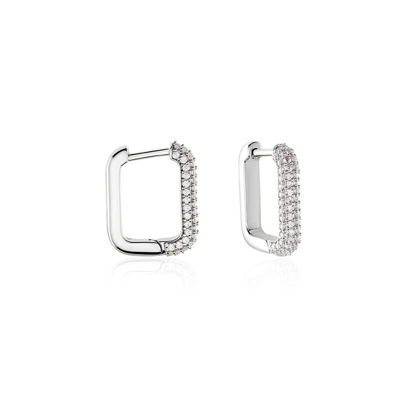 Damen Creolen Silber 925 Zirkonia Rechteckig Avah  - Creolen Damen | OROVIVO