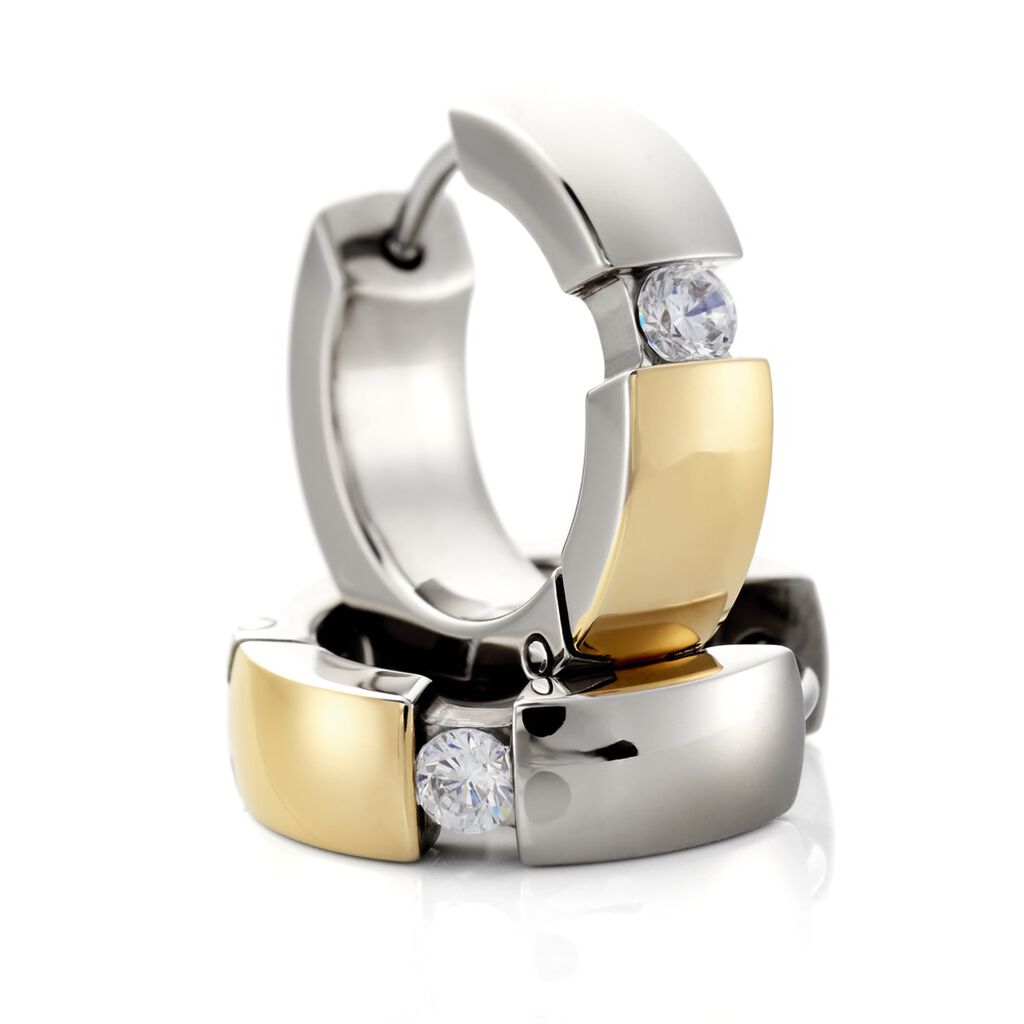 MOLLY Damen Anh&auml;nger Titan Bicolor Gelb/Silber Zirkonia Wei&szlig; B 5 mm