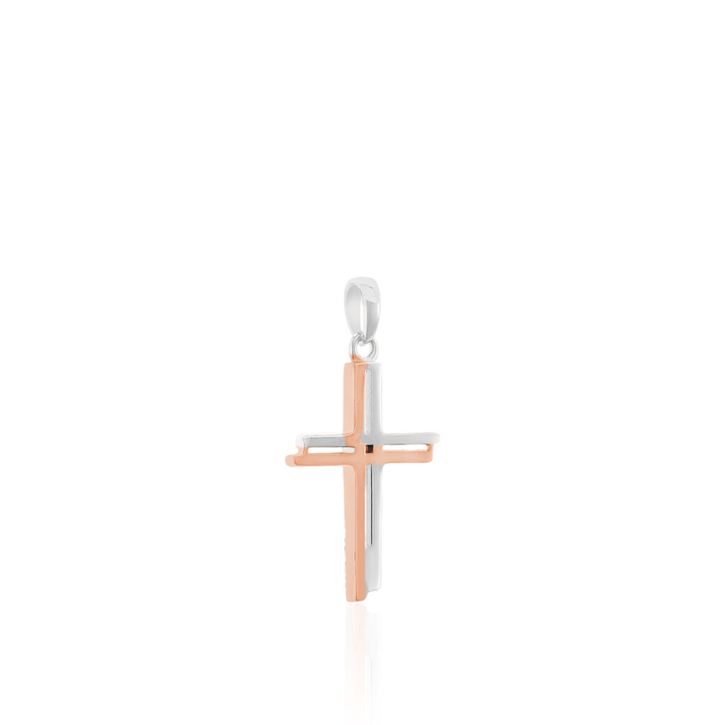 DANIELA KREUZ 4 Damen Anh&auml;nger Silber Bicolor 925 Zirkonia Wei&szlig; Religi&ouml;ses Kreuz