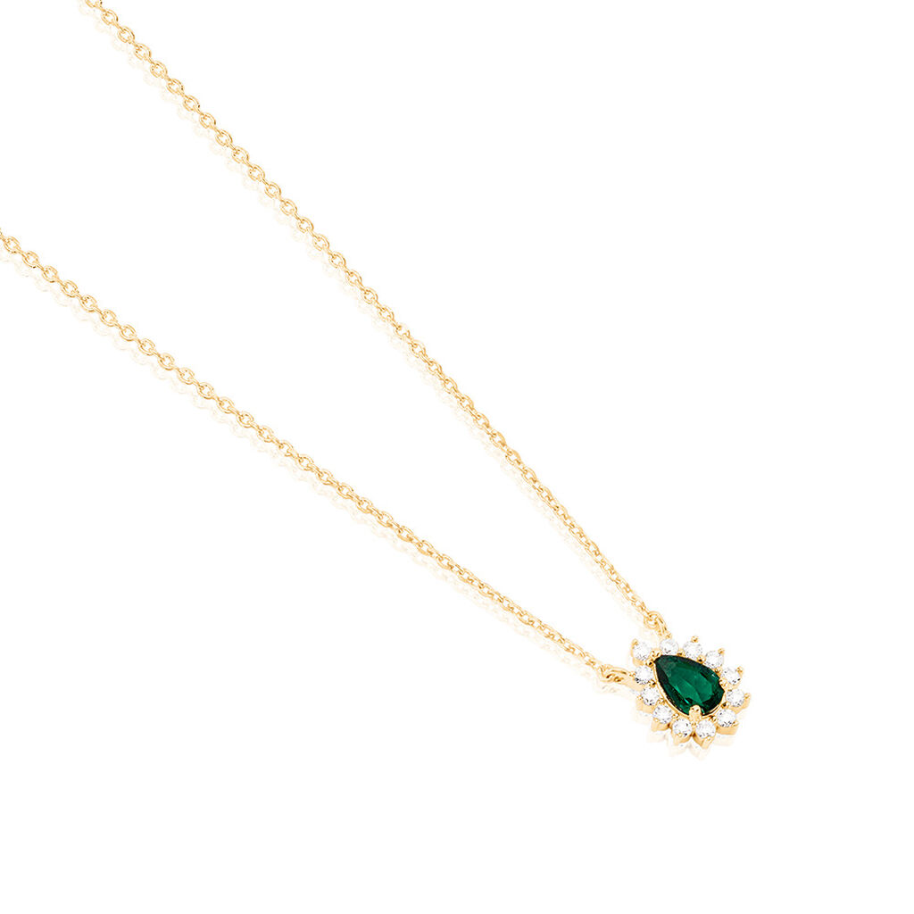GENEVIEVE Damen Collier Vergoldet Zirkonia Gr&uuml;n Tropfen