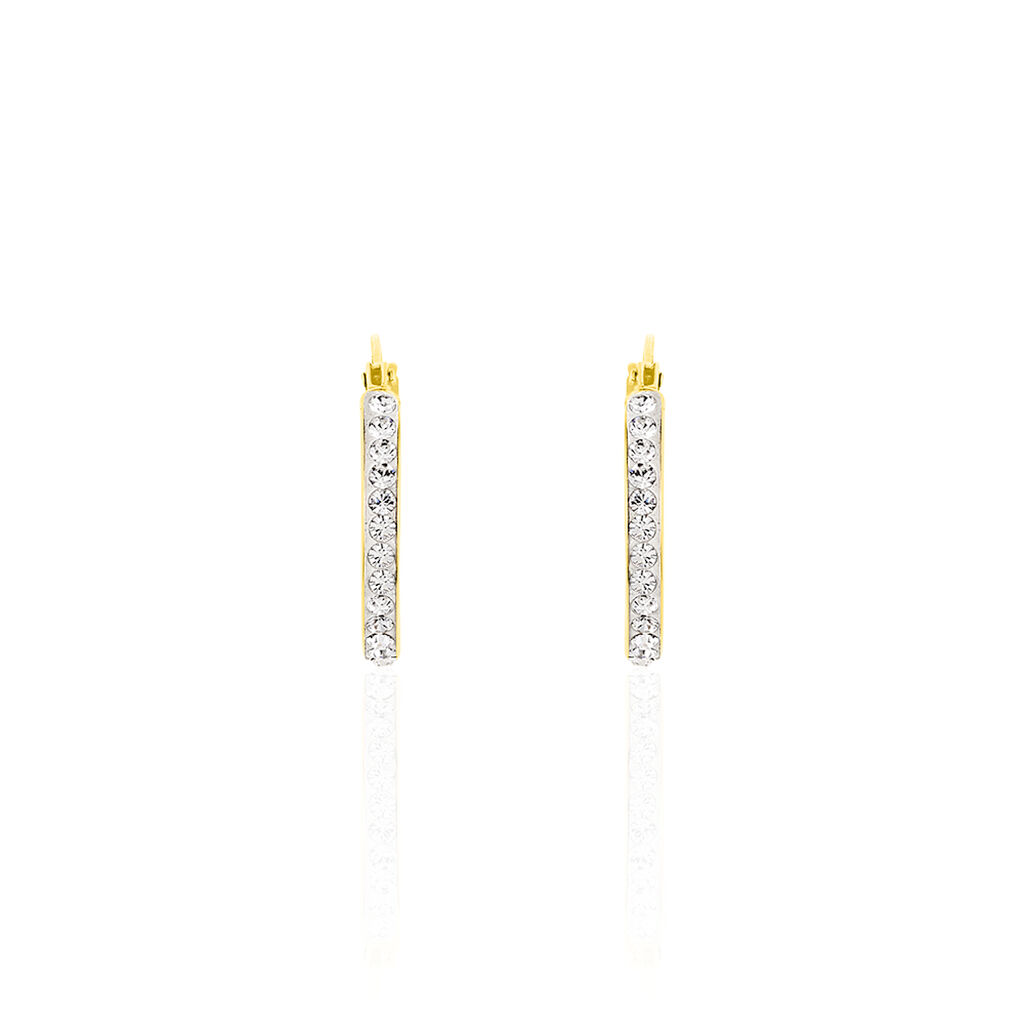 Damen Creolen Gold 375 (9 Karat) Kristall Wei&szlig; B 9 mm