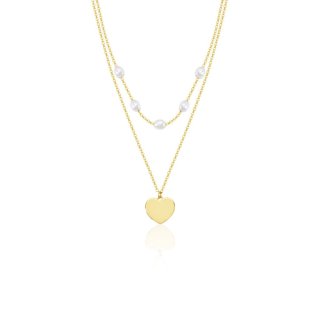 Love Damen Collier Silber vergoldet 925 Zuchtperle Weiß 3,75 ct Herz B 1,2 mm, Collier mit Stein