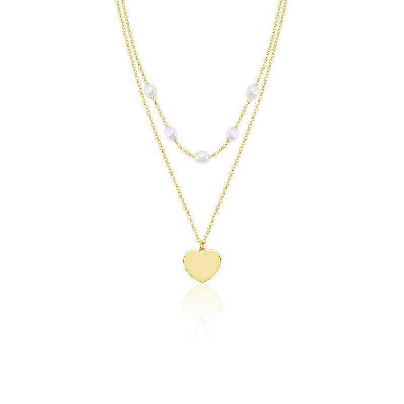 Love Damen Collier Silber vergoldet 925 Zuchtperle Wei&szlig; 3,75 ct Herz B 1,2 mm - Halsketten Damen | OROVIVO