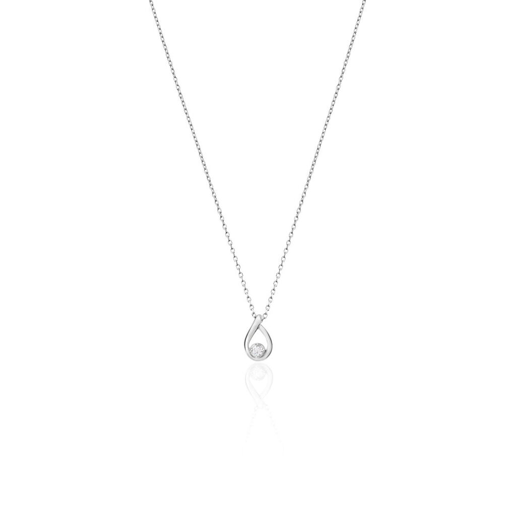 BIANCA Damen Collier Edelstahl Zirkonia Wei&szlig; Tropfen B 0,9 mm