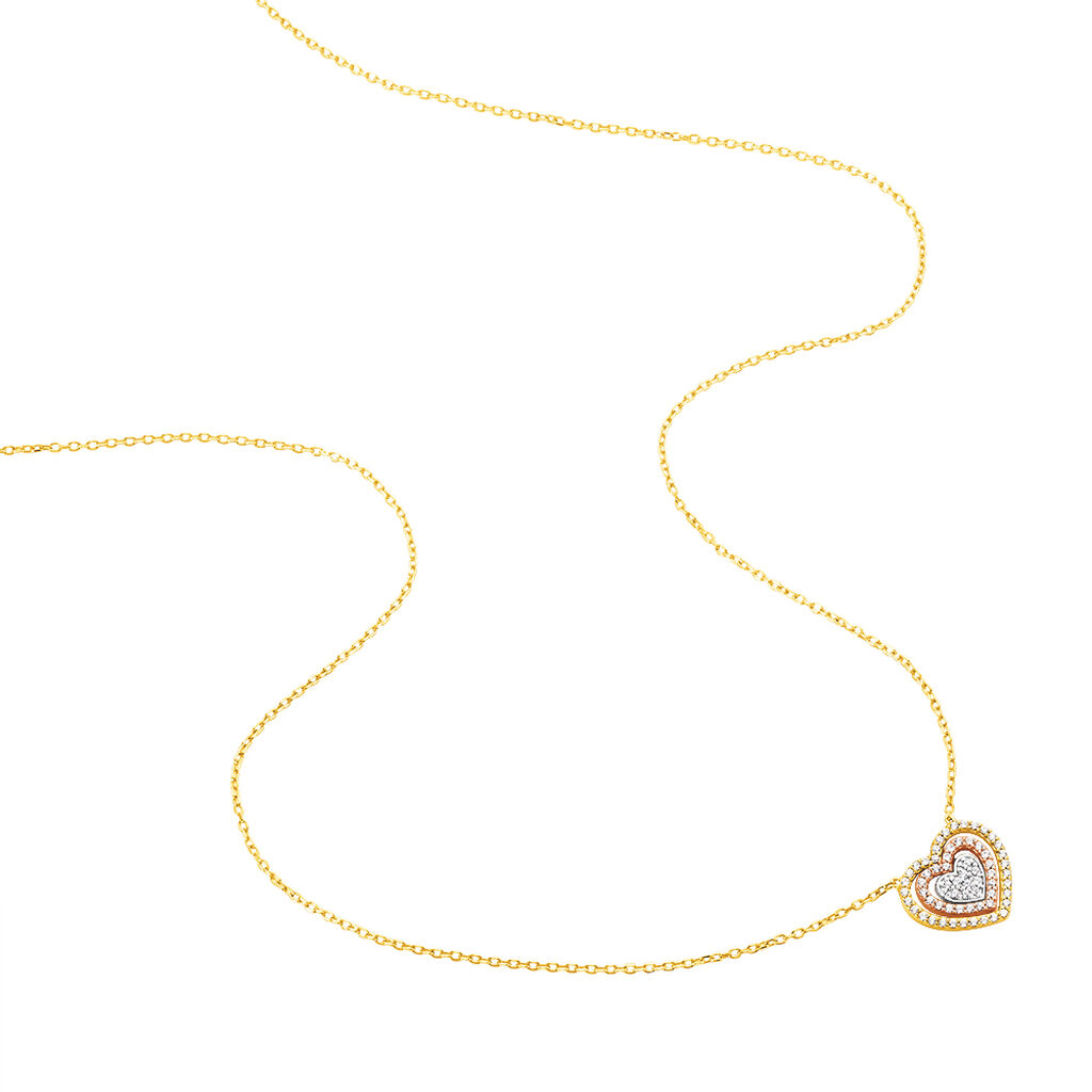 HERZ Damen Collier Gold Tricolor 375 (9 Karat) Zirkonia Wei&szlig; Herz