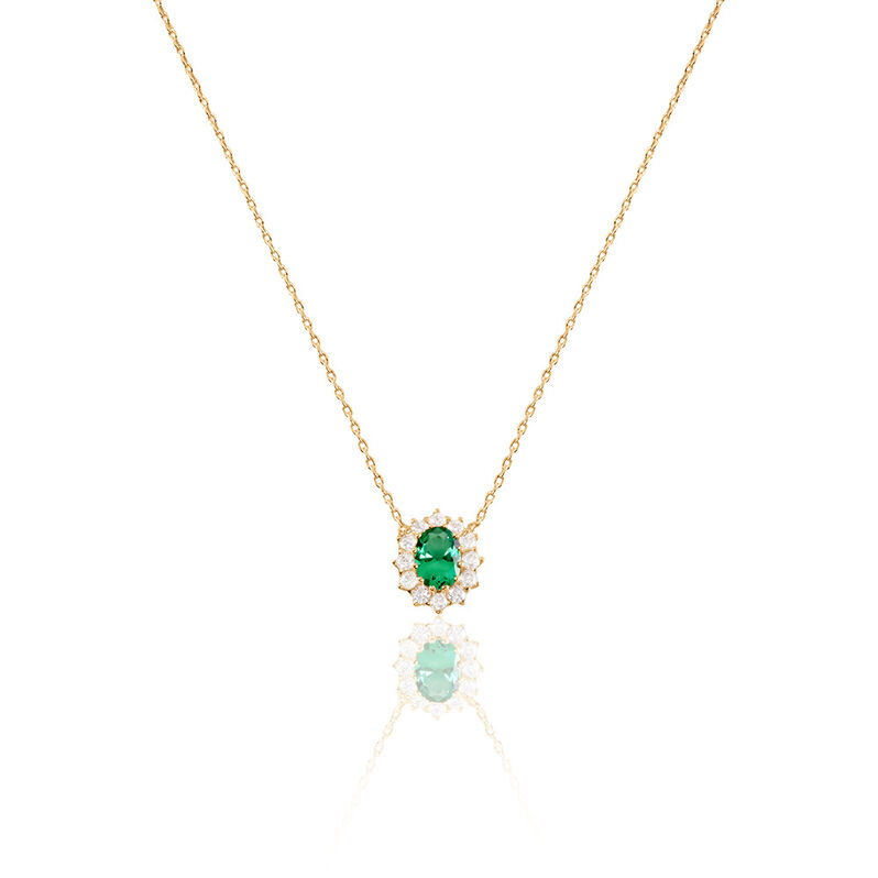 LACEY Damen Collier Vergoldet 750 Zirkonia Grün Oval - Halsketten Damen | OROVIVO