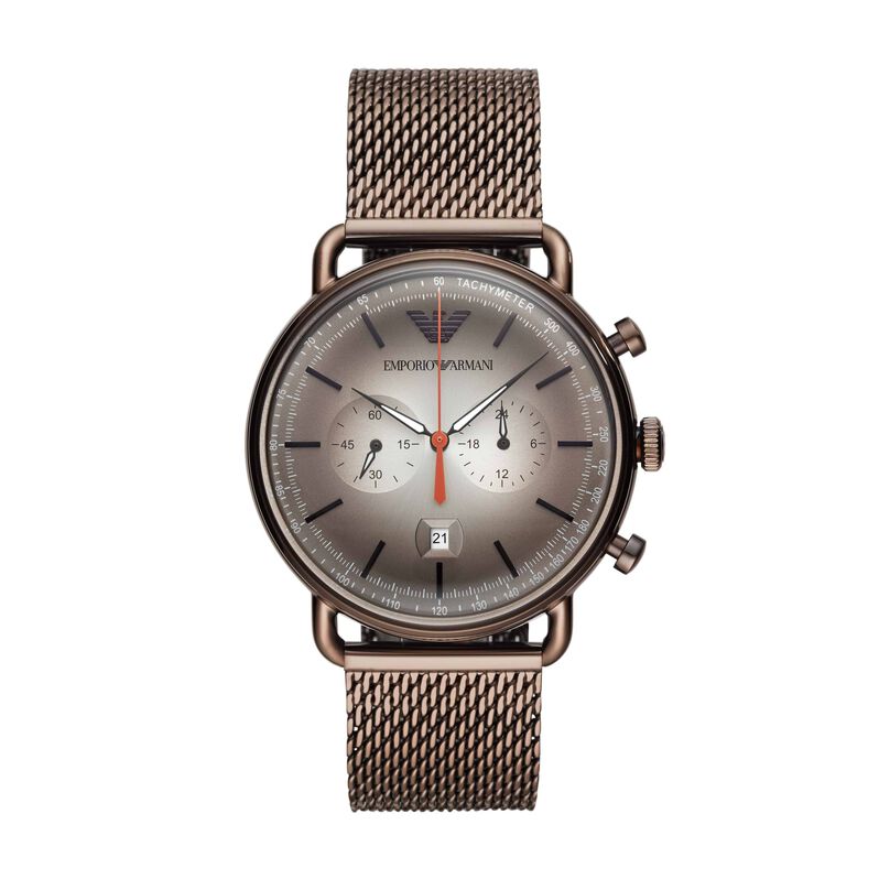 Emporio Armani orologio cronografo in acciaio marrone e cinturino in mesh con quadrante marrone - Spannringe Herren | OROVIVO