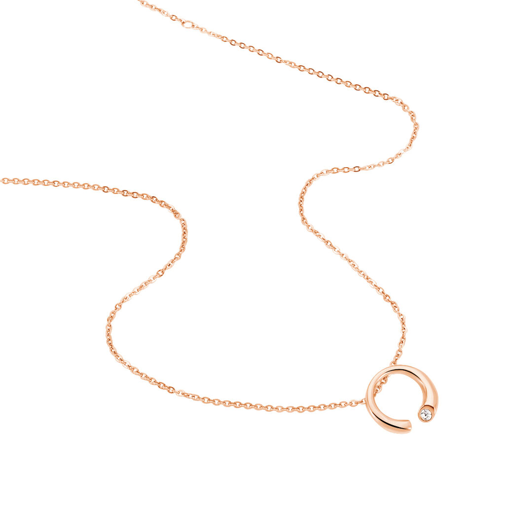 Damen Collier Edelstahl rosevergoldet Strass Wei&szlig; Kreis