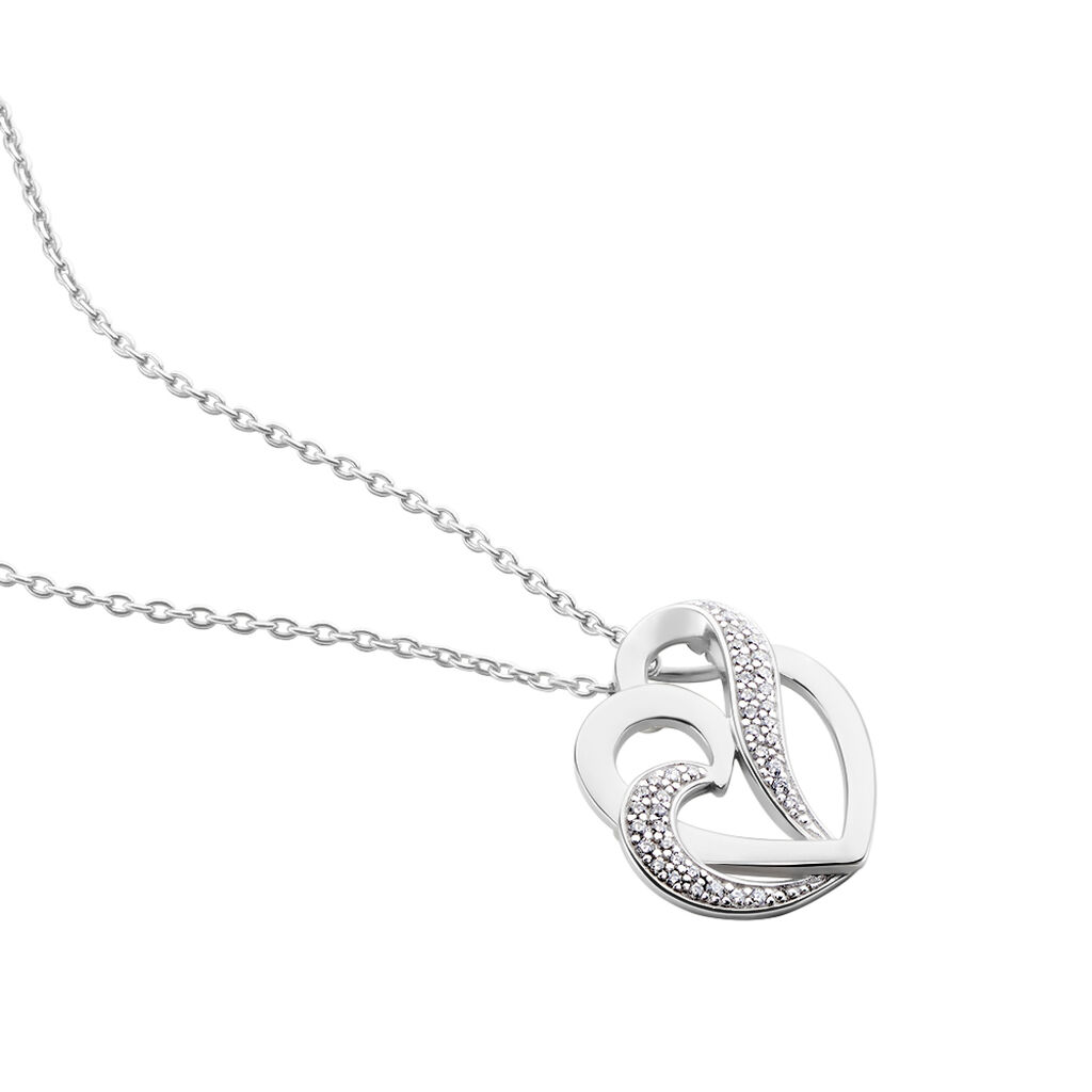 ALYSSJA HERZ 6 Damen Collier Silber 925 Zirkonia Wei&szlig; Doppelherz