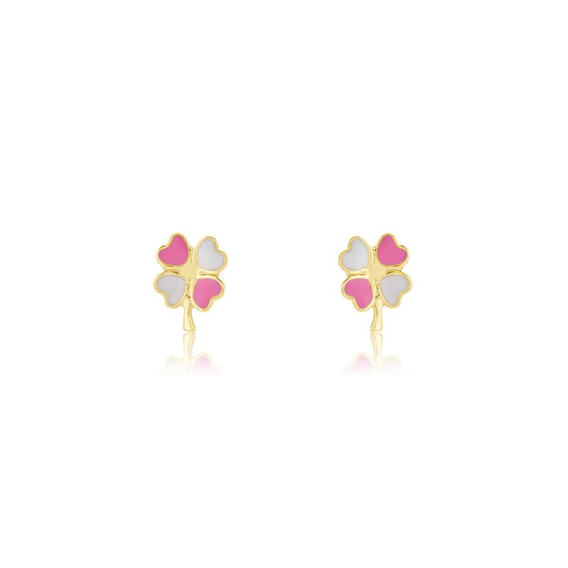 Boucles D'oreilles Puces Trefle Email Or Jaune - Spannringe Kinder | OROVIVO