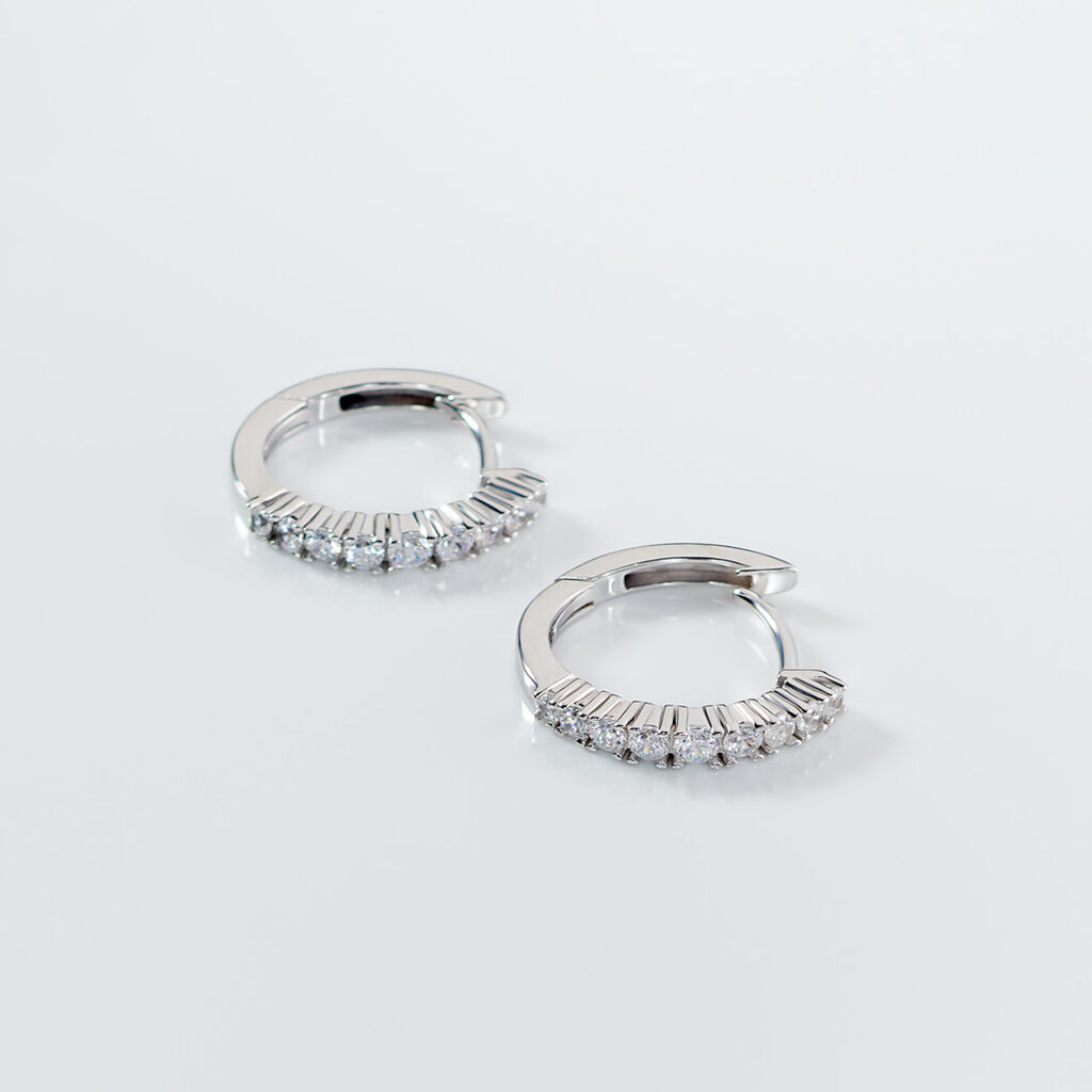 MINHA Damen Creolen Wei&szlig;gold 375 (9 Karat) Zirkonia Wei&szlig; 0,02 ct