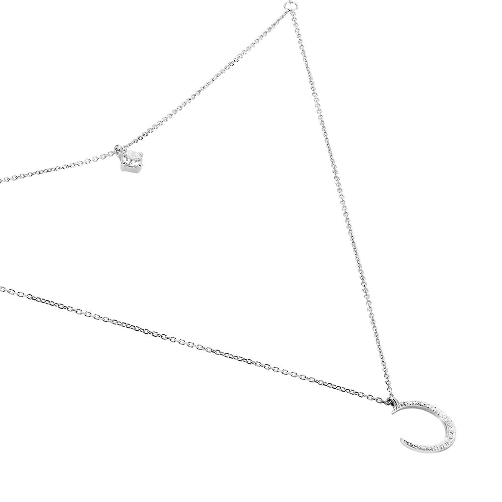 Damen Collier Weißgold 375 Zirkonia Stern Mond - Halsketten Damen | OROVIVO