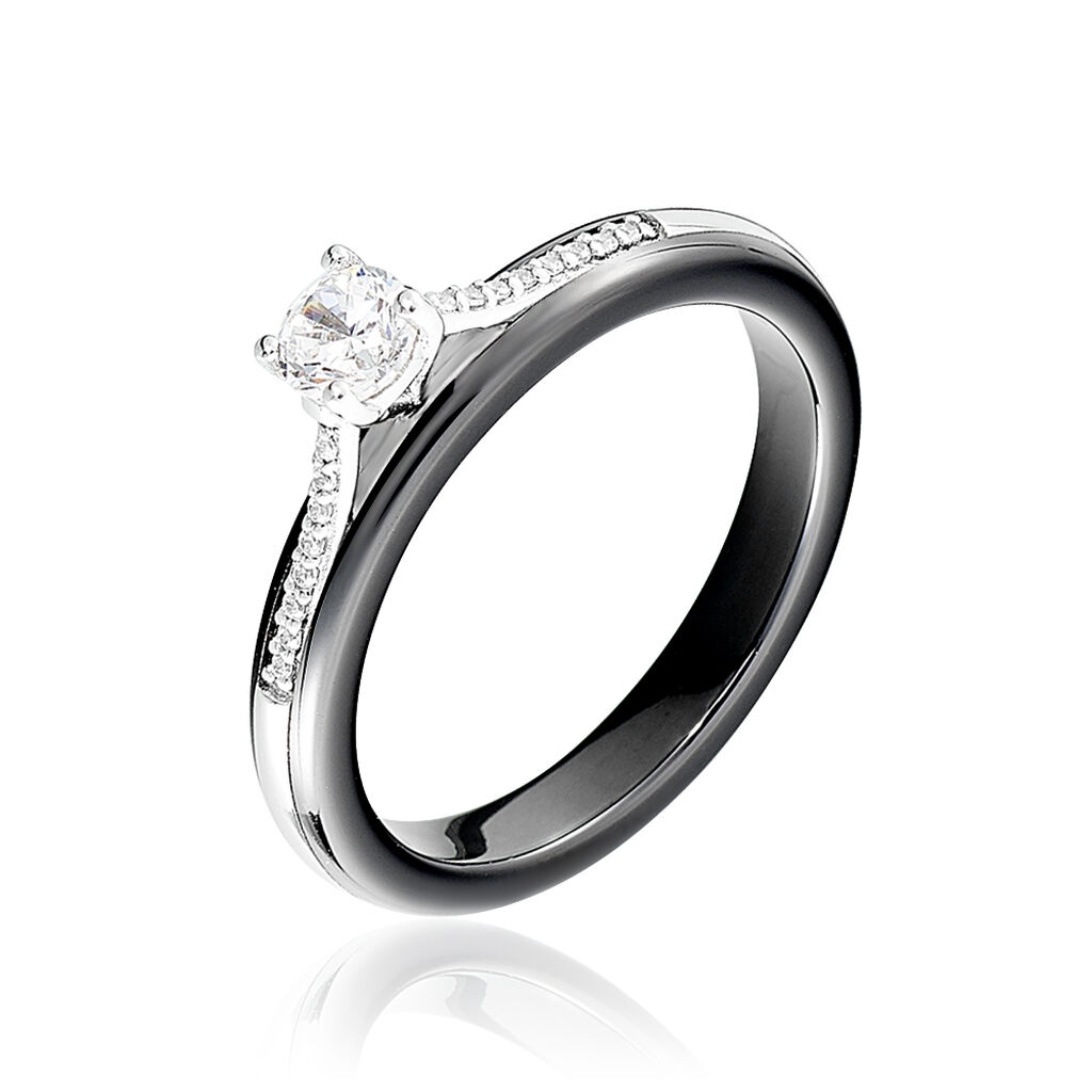 Bague Solitaire Ceramique Argent Blanc Céramique Et Oxyde De Zirconium - Spannringe Damen | OROVIVO