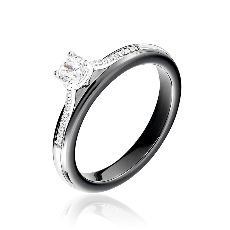 Bague Solitaire Ceramique Argent Blanc Céramique Et Oxyde De Zirconium - Spannringe Damen | OROVIVO