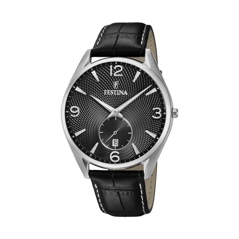 Festina orologio solotempo con cinturino in pelle nera. cassa in acciaio silver e quadrante nero - Spannringe Herren | OROVIVO