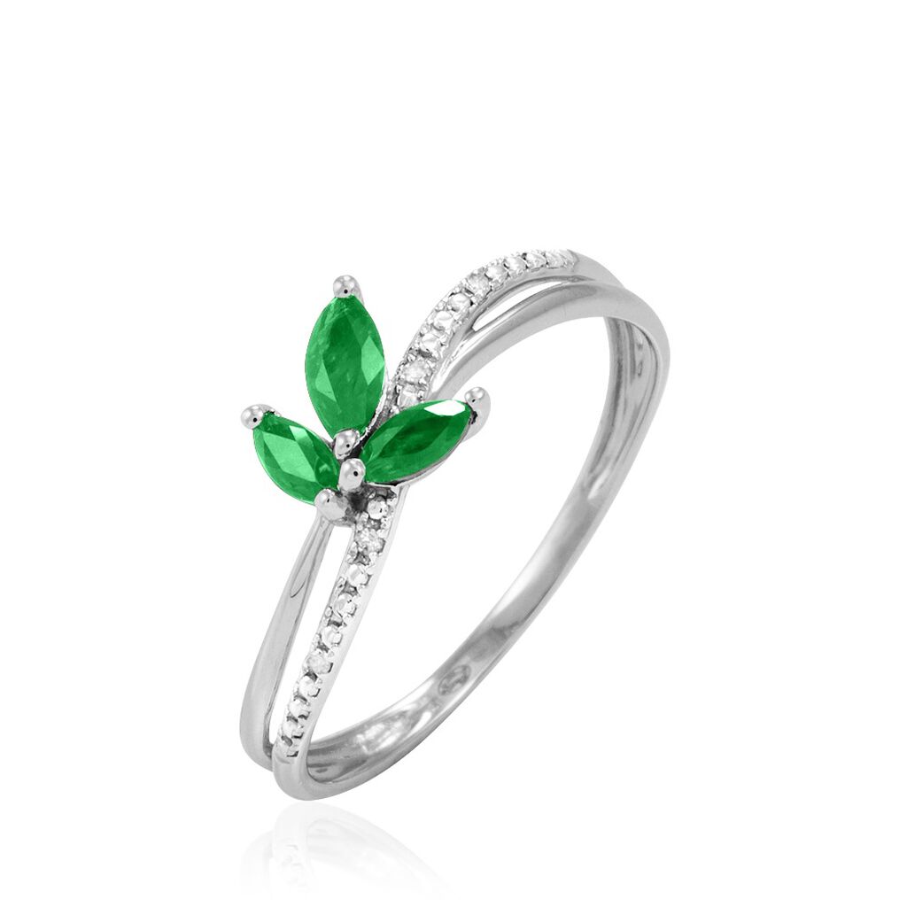 Bague Angie Or Blanc Emeraude Et Diamant - Spannringe Damen | OROVIVO