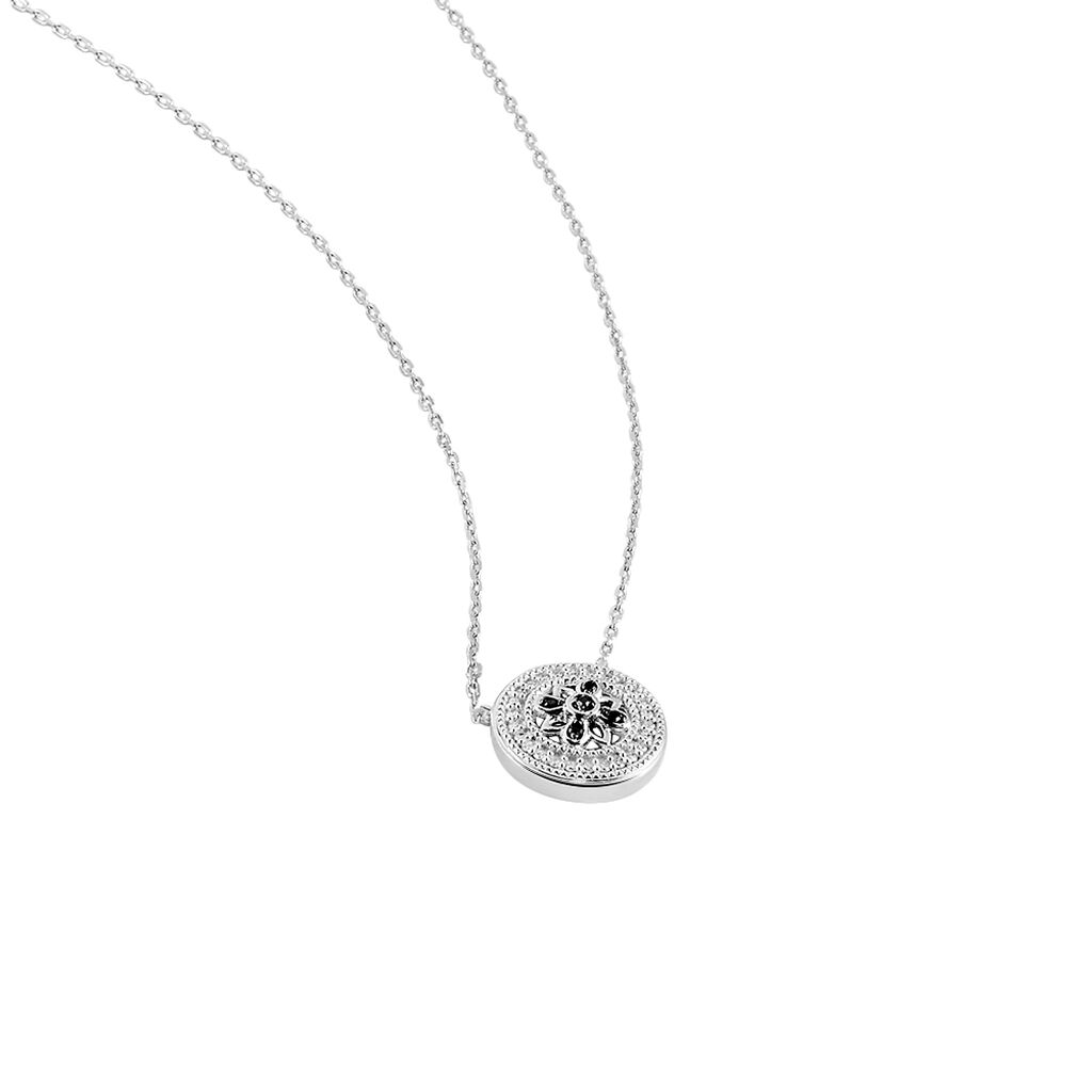 Collier Or Weiss Elfidiane Forme Cercle Motif Fleur Entourage Diamants - Spannringe Damen | OROVIVO