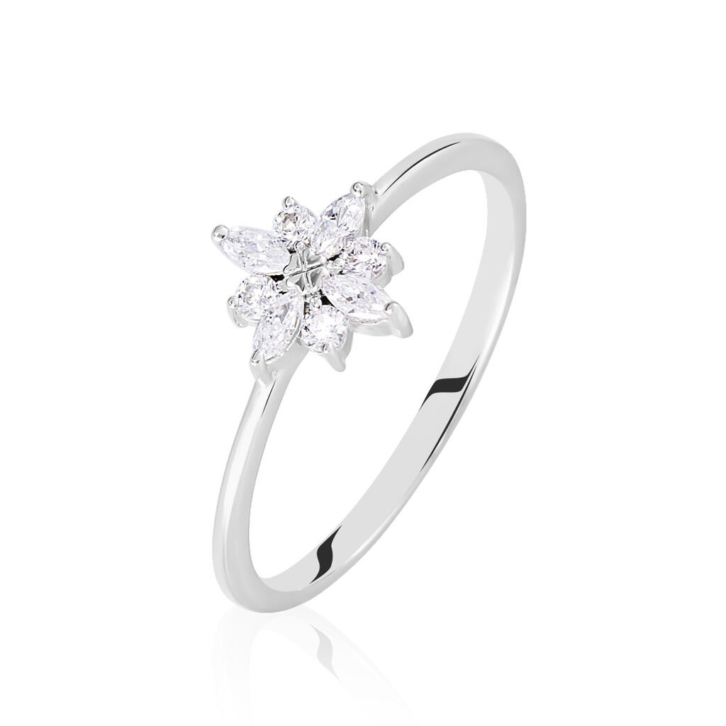 Damenring Silber 925 Rhodiniert Zirkonia Stern Schneeflocke - Ringe mit Stein Damen | OROVIVO