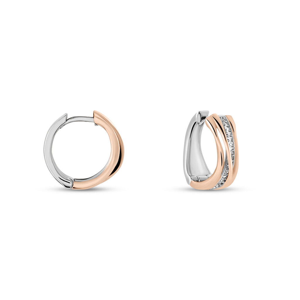 Damen Creolen Silber Bicolor Silber/Roségold 925 Zirkonia Mery 12,72mm  - Creolen Damen | OROVIVO