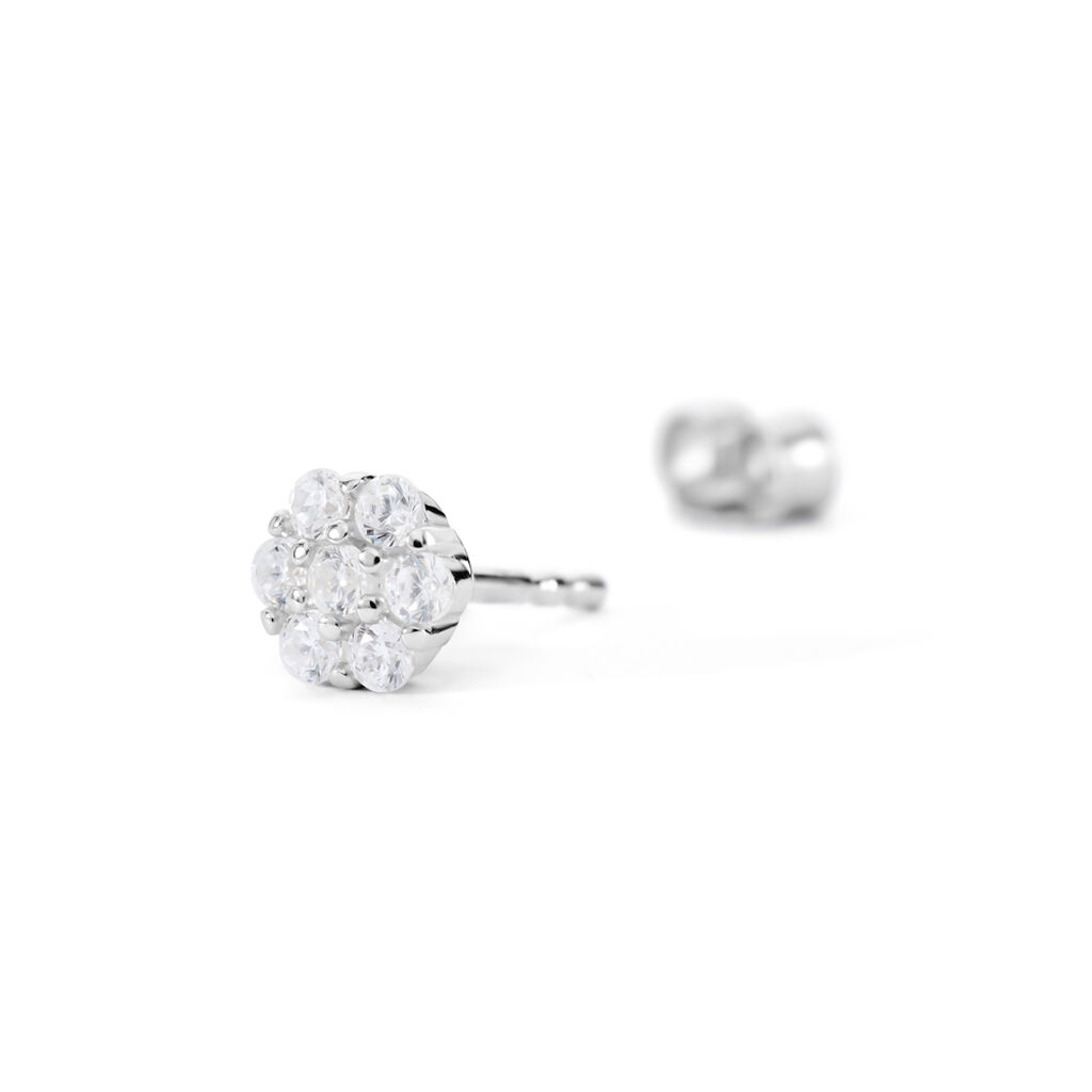 JAMILA Damen Ohrstecker Silber 925 Zirkonia Wei&szlig; Blume
