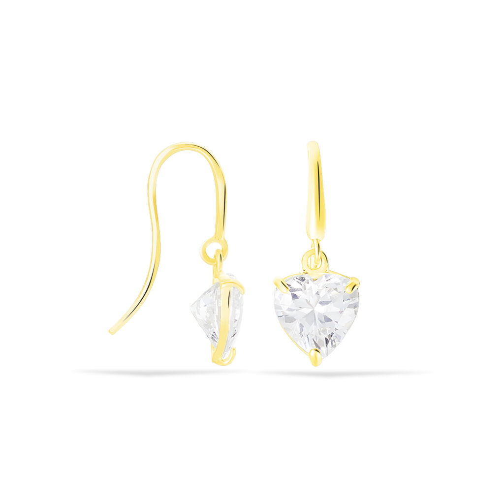 HERZ Damen Ohrringe Lang Gold 375 (9 Karat) Zirkonia Wei&szlig; 2,75 ct Herz