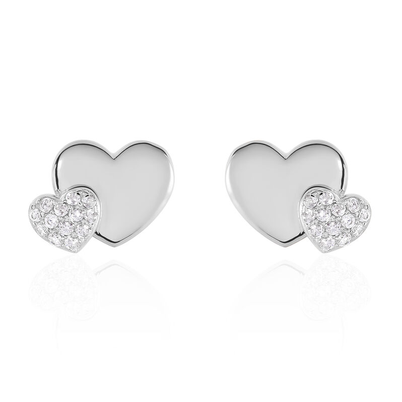 Boucles D'oreilles Argent Flamen Puces Double Cœur Oxydes De Zirconium - Spannringe Damen | OROVIVO
