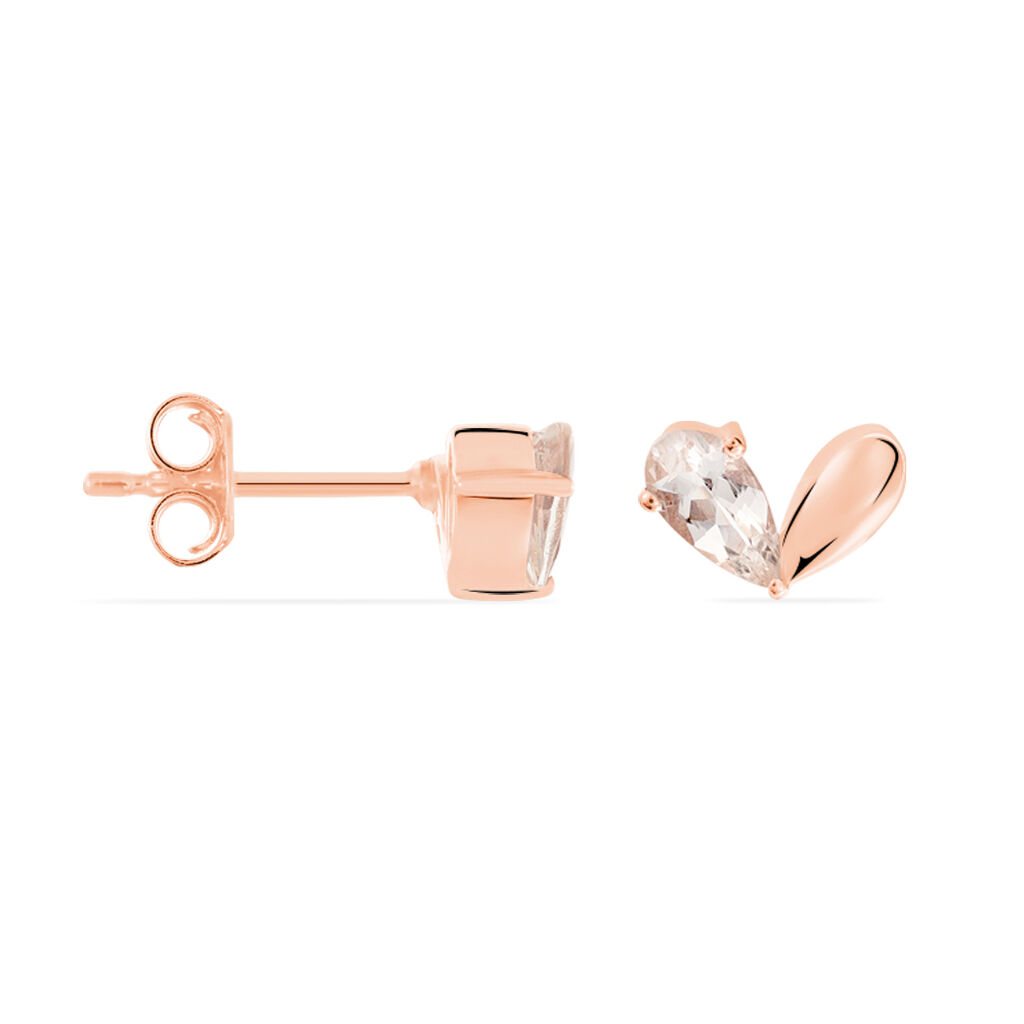 PINKY Damen Ohrstecker Rosegold 375 (9 Karat) Morganit Ros&eacute; Bl&uuml;tenblatt
