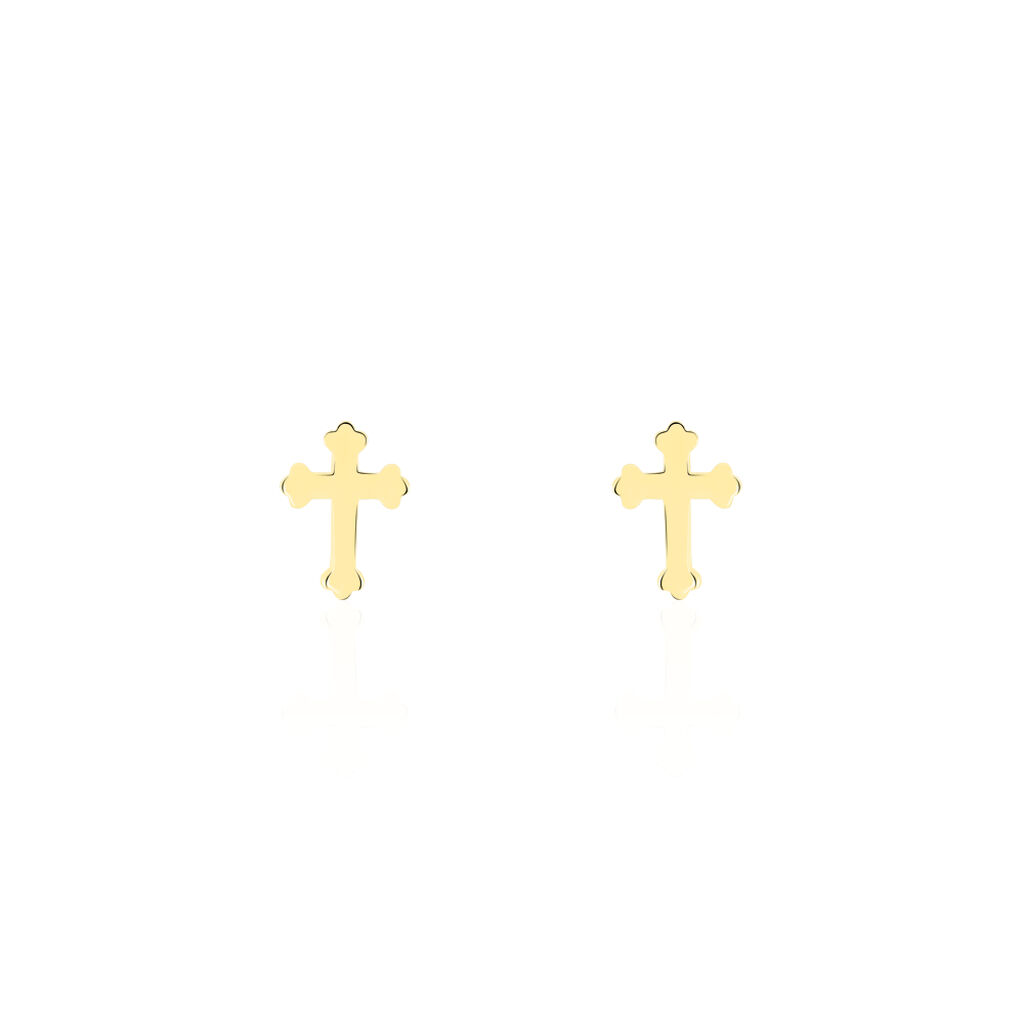 WOGGA Damen Ohrstecker Gold 375 (9 Karat) Religiöses Kreuz, Ohrstecker ohne Stein