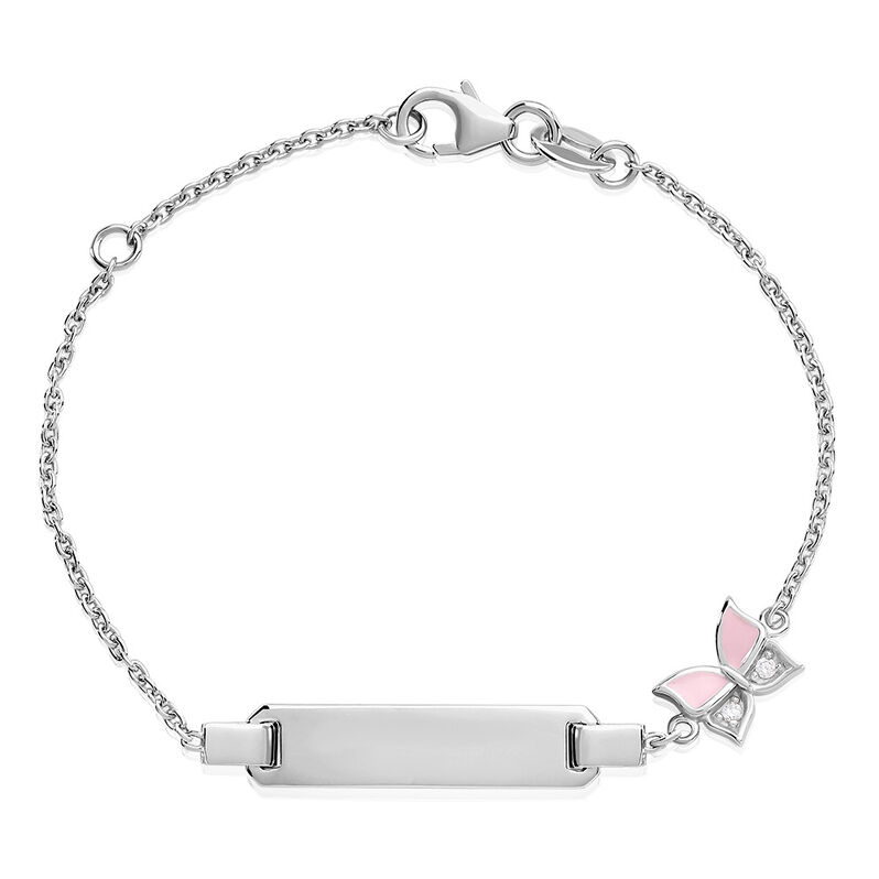 Lia Schmetterling Kinder ID Armband Silber 925 Andere Steine Wei&szlig; Schmetterling - Armb&auml;nder mit Gravur Kinder | OROVIVO