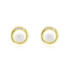 Damen Ohrstecker Gold 375 Zuchtperle Zirkonia Kreis Isabella - Ohrstecker Damen | OROVIVO