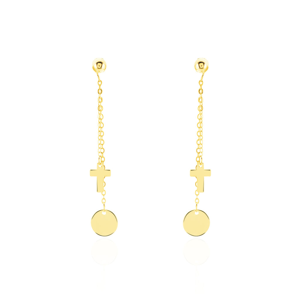 Damen Ohrstecker Lang Gold 375 Kreuz, Ohrringe Lang ohne Stein