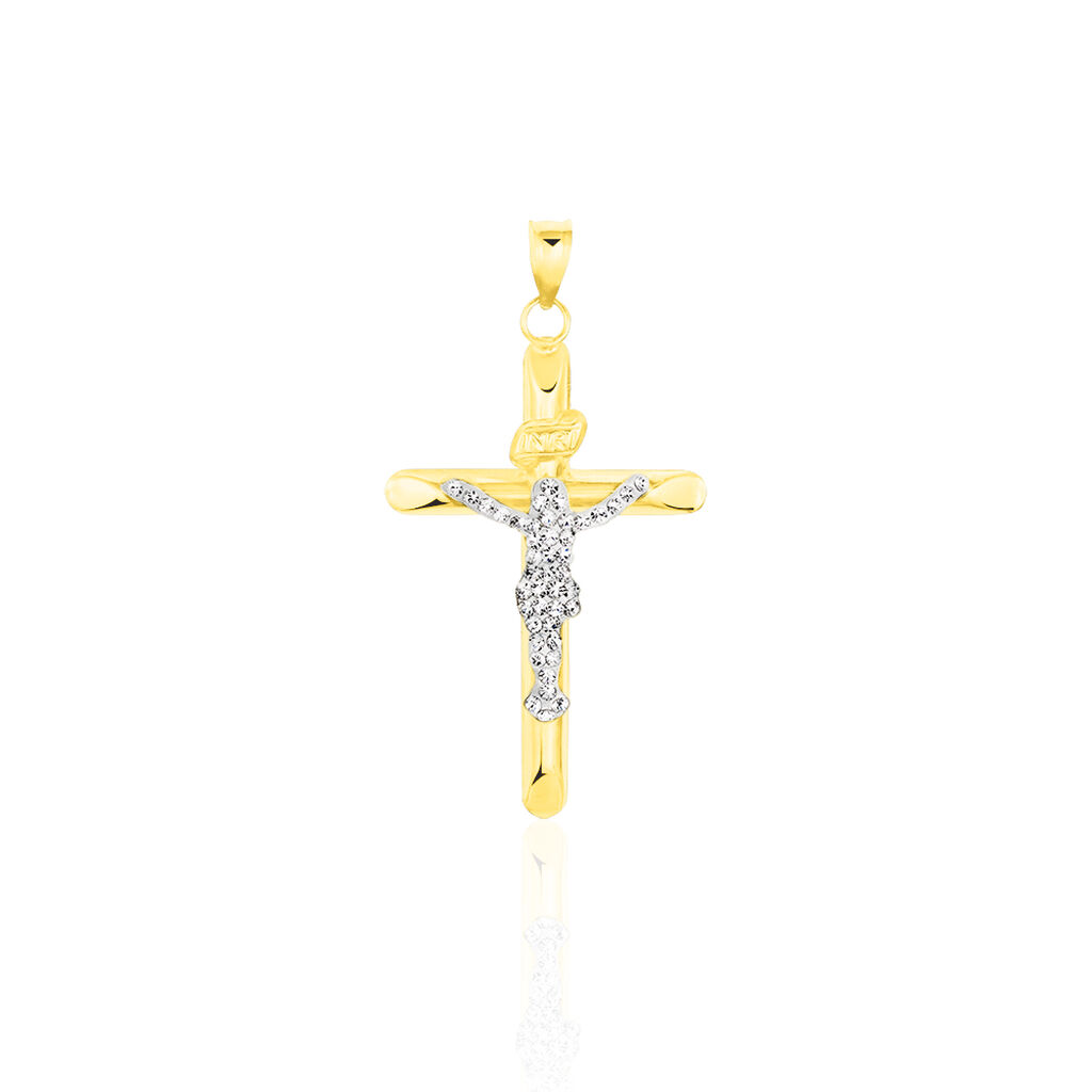 Kreuz Anhänger Gold 375 Bicolor Kristalle Jesus Christus Zippora - Schmuckanhänger Familie | OROVIVO