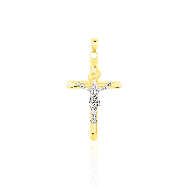 Kreuz Anhänger Gold 375 Bicolor Kristalle Jesus Christus Zippora - Schmuckanhänger Familie | OROVIVO