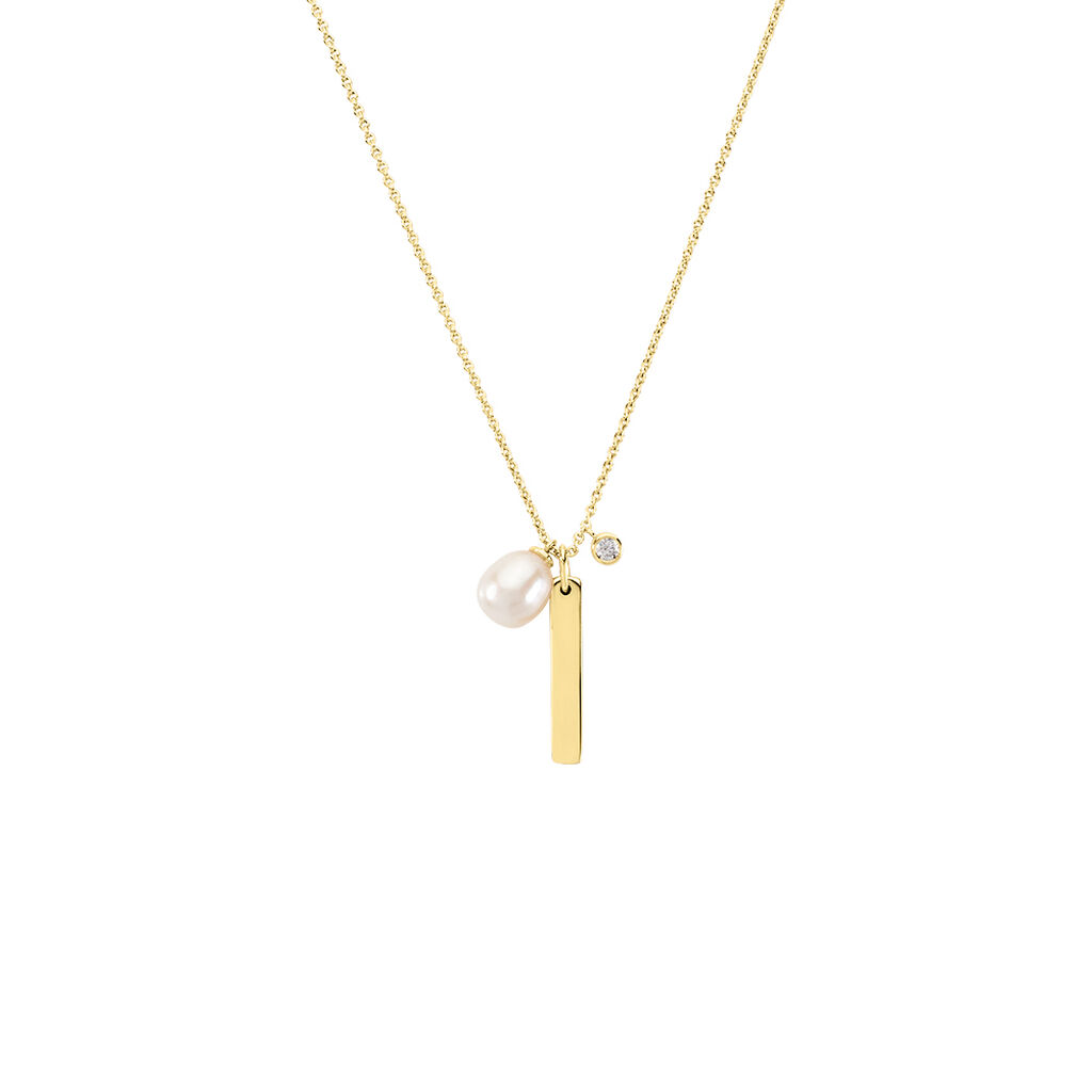 Virtu Damen Collier Silber vergoldet 925 Zuchtperle Wei&szlig; B 1,3 mm