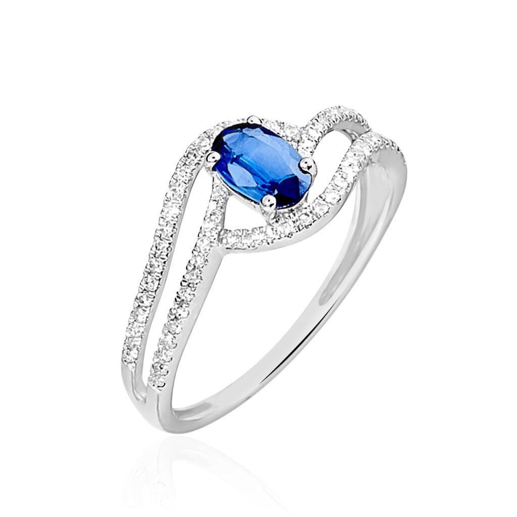 Bague Lyna Or Blanc Saphir Et Diamant - Spannringe Damen | OROVIVO
