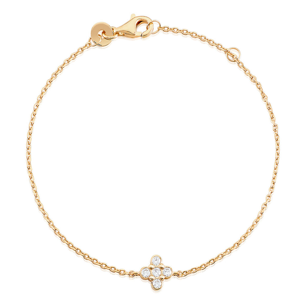 ELOVYN Damen Armband Vergoldet 750 Zirkonia Wei&szlig; Kreuz