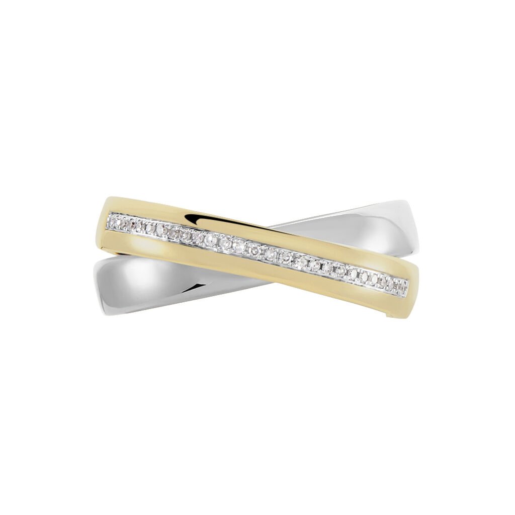 Bond Damen Ring Gold Bicolor Gelb/Silber 375 (9 Karat) Diamant Wei&szlig; 0,08 ct B 7,6 mm
