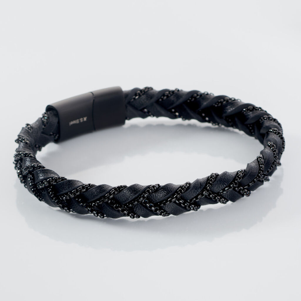RICCARDO Herren Armband Leder Schwarz B 10 mm