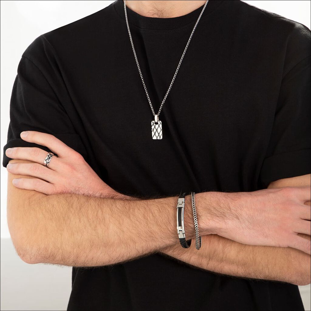 Herren Lederarmband Edelstahl Schwarz - Armbänder Herren | OROVIVO