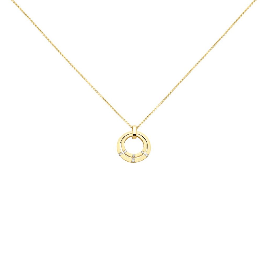 AMBRE Damen Collier Gold 375 (9 Karat) Diamant Weiß 0,17 ct B 16,6 mm, Collier mit Stein