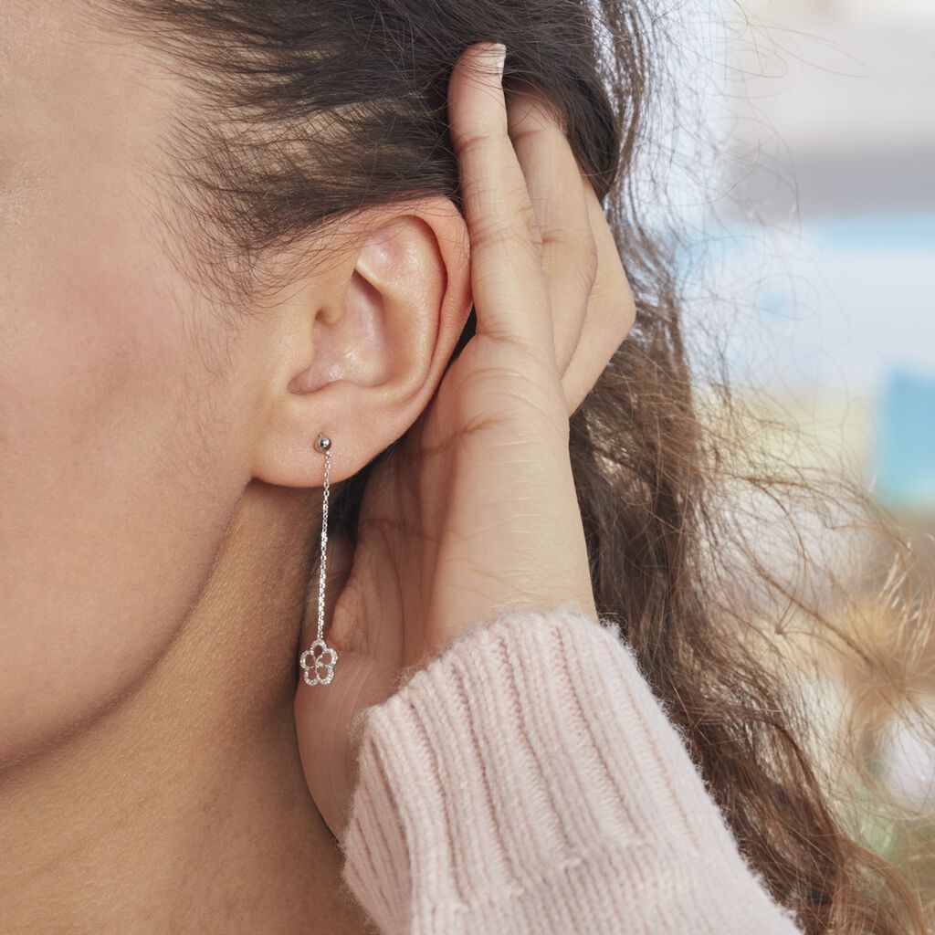 Boucles D'oreilles Or Weiss Shareen Pendantes Fleur Diamants - Spannringe Damen | OROVIVO
