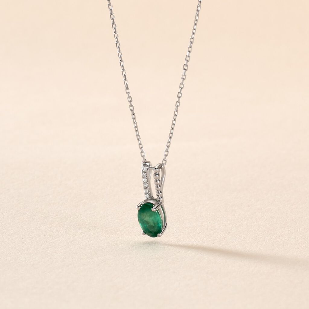 Collier Andrea Or Blanc Emeraude Et Diamant - Spannringe Damen | OROVIVO
