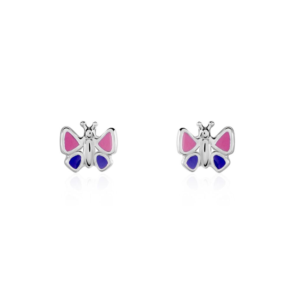06 Kinder Creole 925 Silber Ohrringe Schmetterling pink-lila  12x7mm 