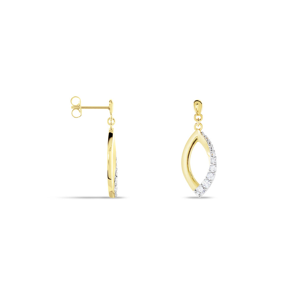 BIWANA Damen Ohrringe Lang Vergoldet Zirkonia Wei&szlig; Mandel B 11 mm