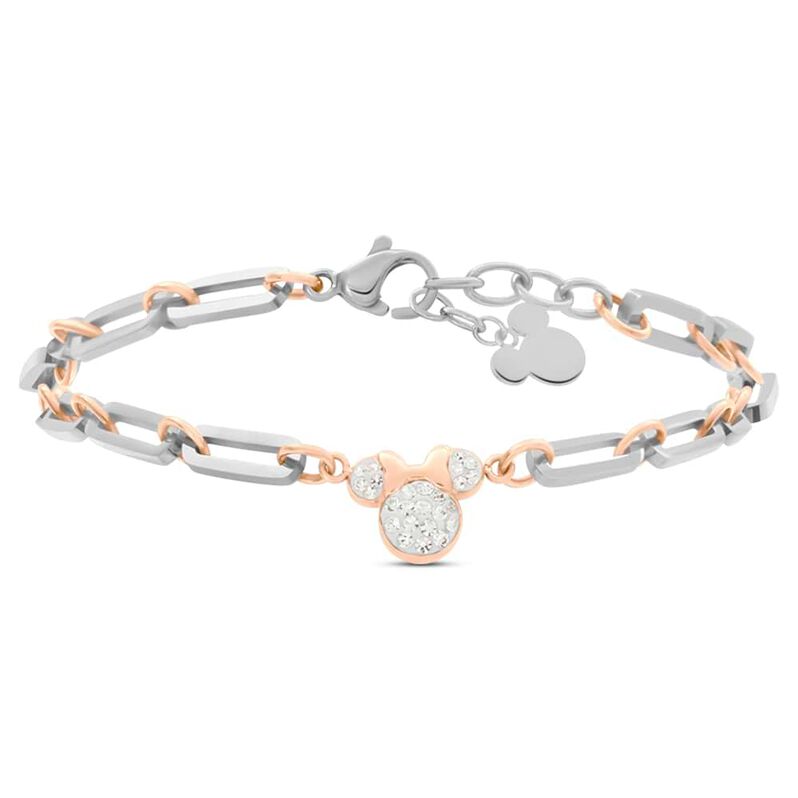Bracciale Mickey Mouse & Friends Acciaio Bicolore Bianco / Rosa Cristallo - Spannringe Damen | OROVIVO