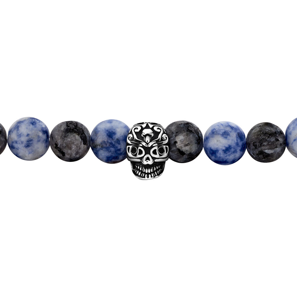 Herrenarmband Edelstahl Grau Schwarzer Sodalit - Kugelarmbänder Herren | OROVIVO