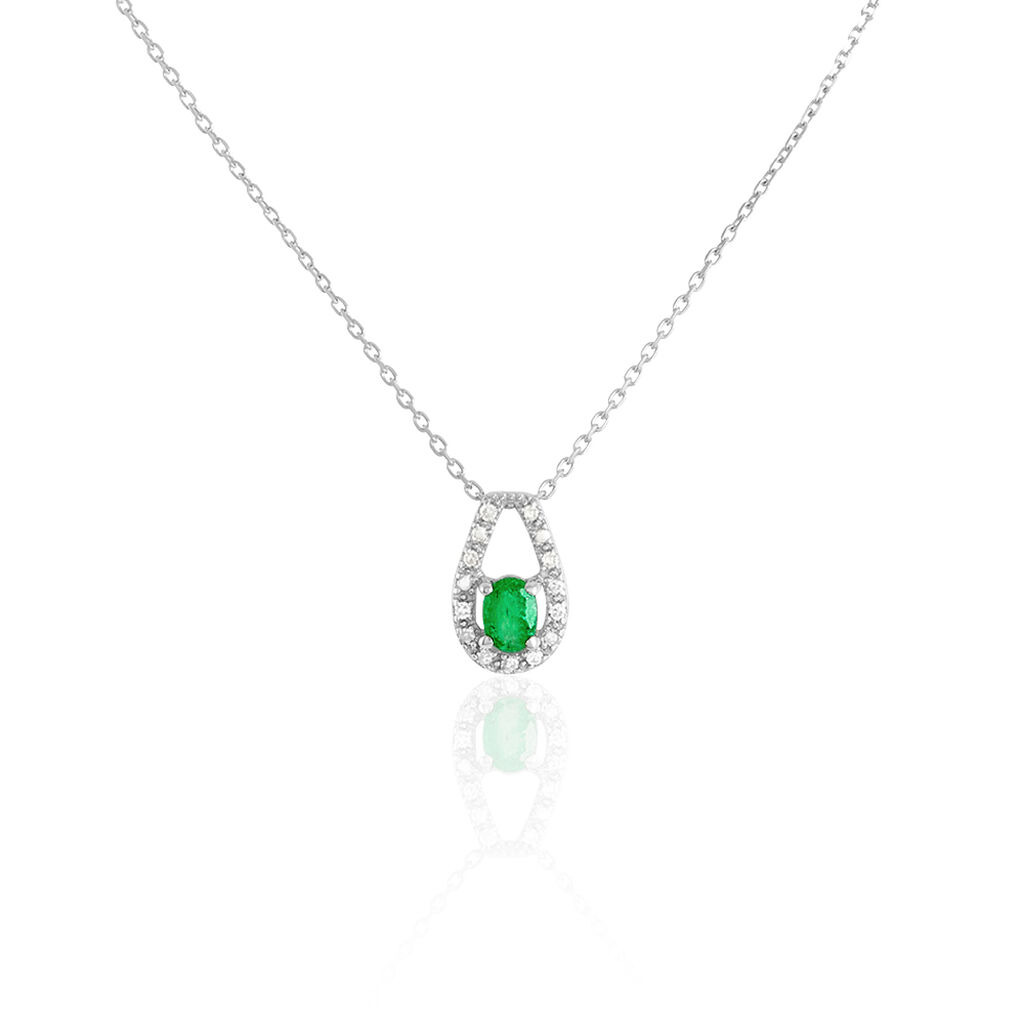 Collier Orlana Or Blanc Diamant Et Emeraude - Spannringe Damen | OROVIVO